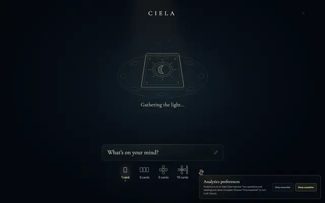 Screenshot of Free Online Tarot Reading — Draw One Card | Ask Ciela