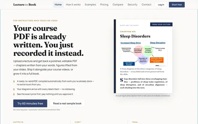 Screenshot of Lecture to Book — AI turns lecture videos into course PDFs and books