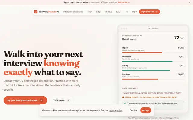 Screenshot of AI Interview Practice — Mock Interviews with Instant Feedback | InterviewPractic