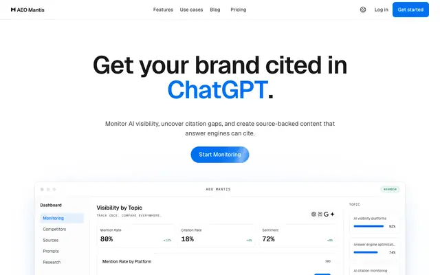 Screenshot of PilotCite — AI Visibility Monitoring