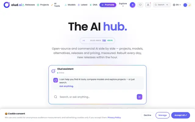 Screenshot of Open-Source AI Directory · 10,000 Projects Tracked Daily