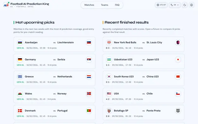 Screenshot of Football AI Predictions, 2026 World Cup Picks & Match Analysis