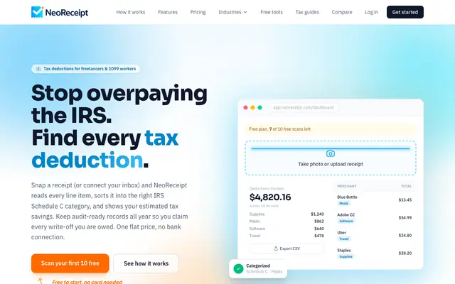 Screenshot of 1099 Receipt Scanner & Tax Deduction Tracker · NeoReceipt
