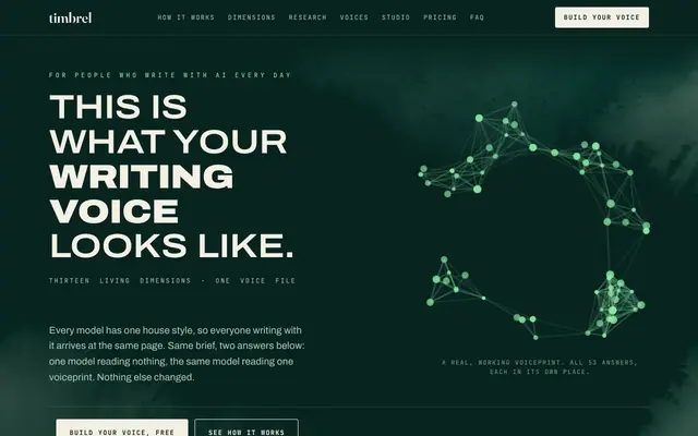 Screenshot of Timbrel — your voice, made human | Make AI Write Like You