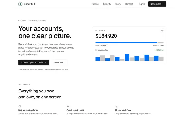 Screenshot of Money GPT — Your accounts, one clear picture