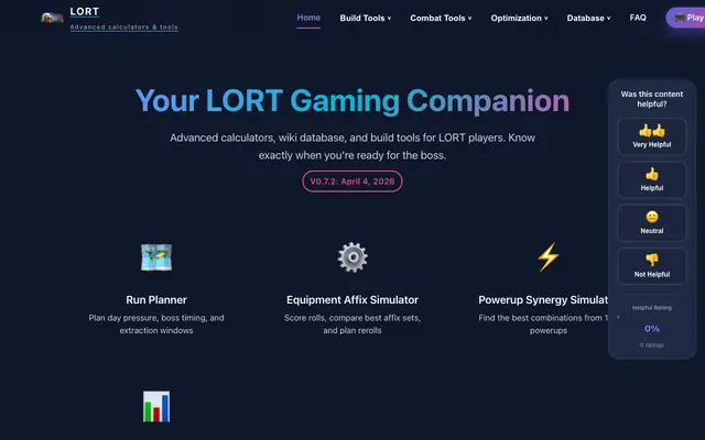 Screenshot of LORT Calculator