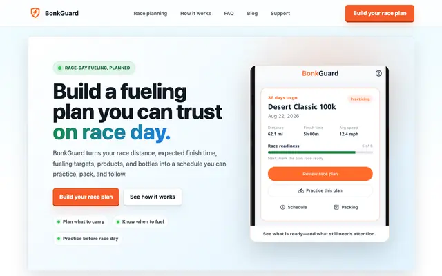 Screenshot of BonkGuard | Race-Day Fueling Planner for Endurance Athletes