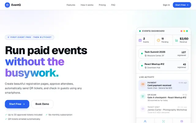 Screenshot of EventQ — Run Paid Events Without the Busywork