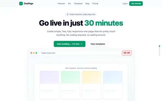 Screenshot of OnePage — Simple, free one-page sites