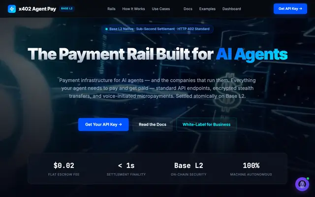 Screenshot of AgentPay — x402 Payment Rail for AI Agents