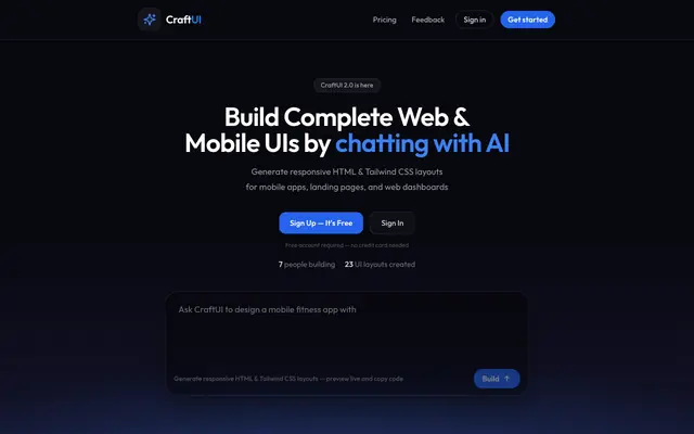 Screenshot of Craft UI — Build Web & Mobile UIs by Chatting with AI