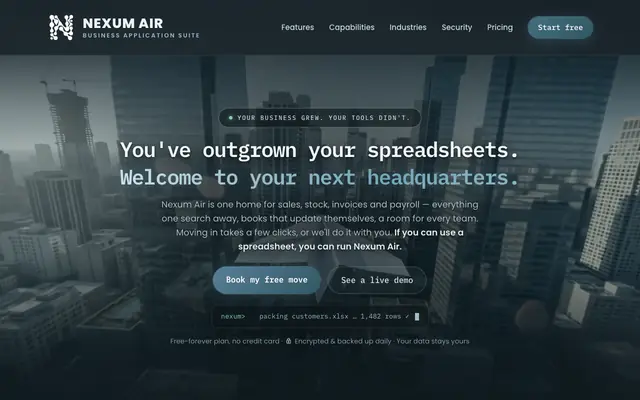 Screenshot of Nexum Air — We move your business out of spreadsheets. Then we stay.