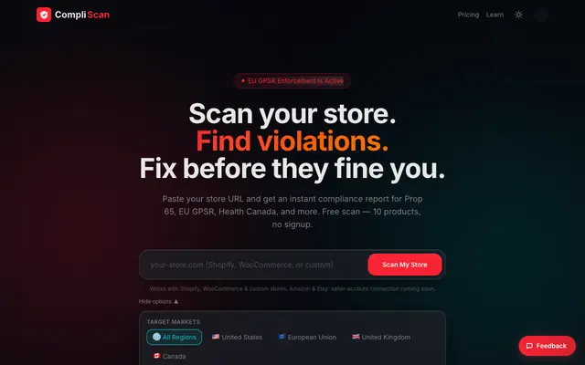 Screenshot of CompliScan — E-Commerce Compliance Scanner