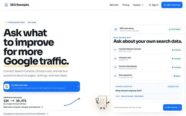 Screenshot of SEO Receipts | Verified organic traffic, straight from Google