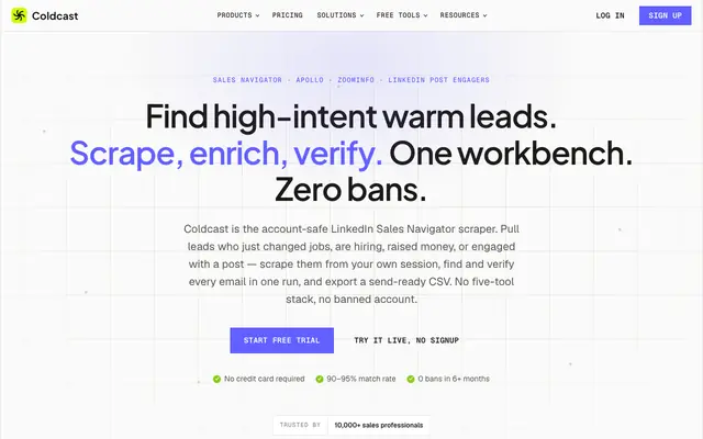 Screenshot of Coldcast — The Safest LinkedIn Sales Navigator Scraper