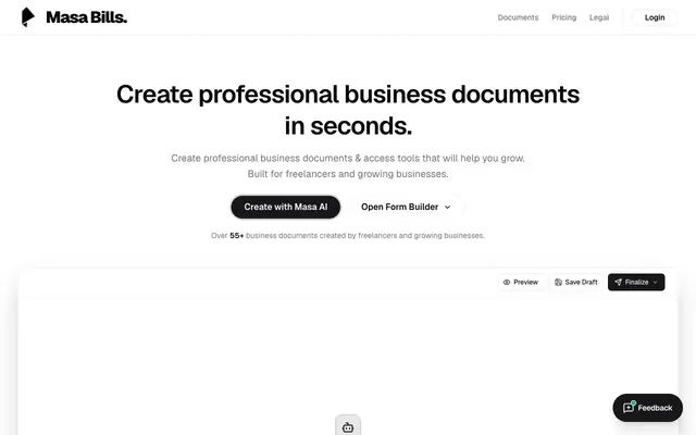 Screenshot of Masa Bills — Instant Quotation, Invoice & Receipt