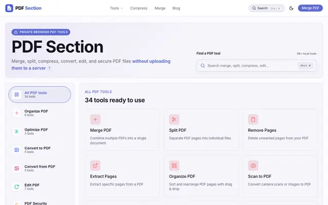 Screenshot of PDF Section — Free Online PDF Tools