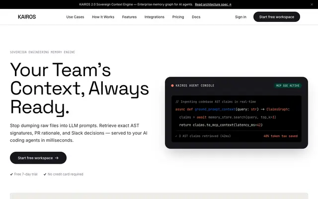 Screenshot of KAIROS | Durable Context Layer for Modern Tech Teams