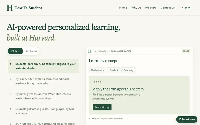 Screenshot of How To Student | AI Platform for College Readiness