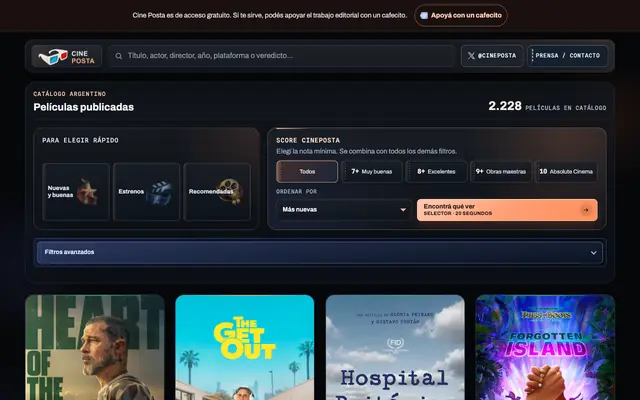 Screenshot of Cine Posta (Cineposta) | Reseñas cortas y sin chamuyo de películas
