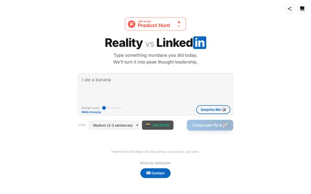 Screenshot of Reality vs LinkedIn — Corporate-ify Your Day