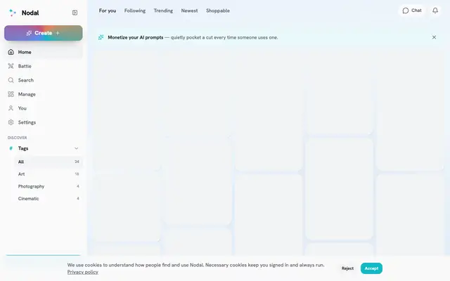 Screenshot of Nodal — The AI creation platform for creators & prompt builders