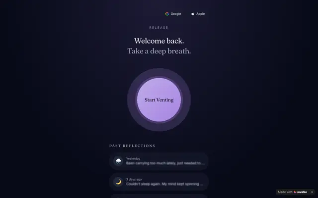 Screenshot of Release — A quiet space to let it out