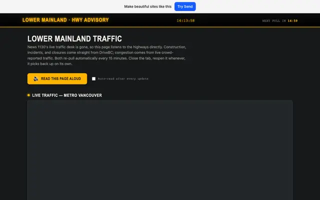 Screenshot of Lower Mainland Traffic