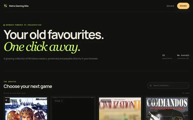Screenshot of Retro Gaming Site — Classic PC games, ready to play