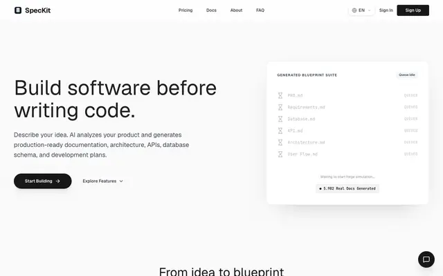 Screenshot of SpecKit — Build software before writing code
