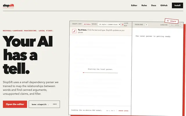 Screenshot of SlopSift — An NLP linter for AI writing tells