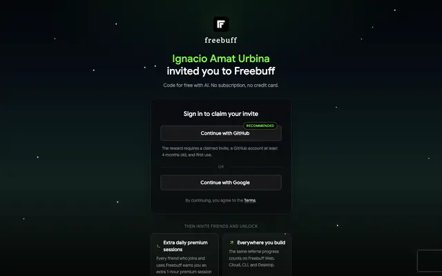 Screenshot of Ignacio Amat Urbina invited you to try Freebuff! | Freebuff