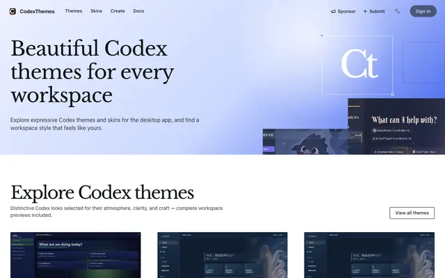 Screenshot of CodexThemes — Codex Themes & Codex Skins Gallery