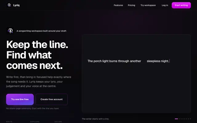 Screenshot of Lyriq | Songwriting Workspace