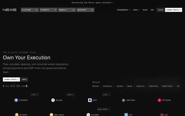 Screenshot of Nex Copilot | On-Chain AI Agent for DeFi & Payments
