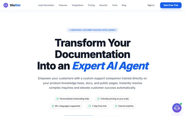 Screenshot of SiteGist — AI-Powered Customer Support