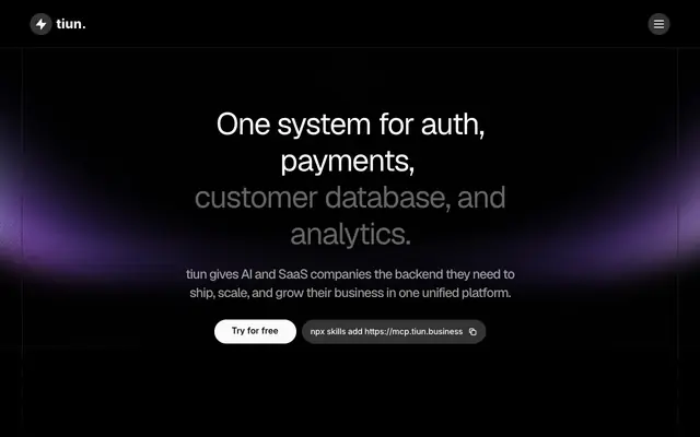 Screenshot of The backend for AI and SaaS companies | tiun.