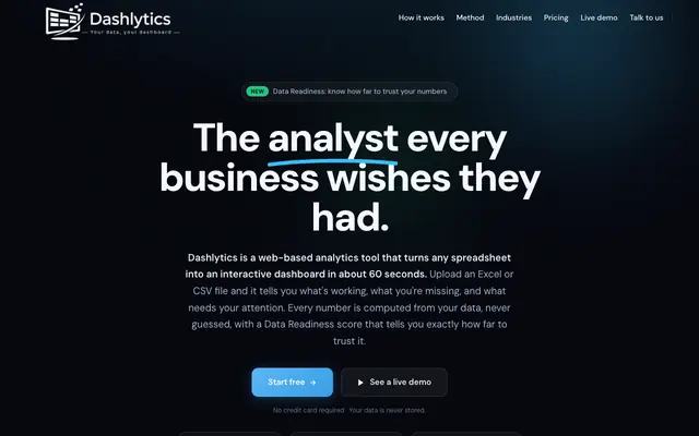 Screenshot of Dashlytics - Excel to Dashboard in Seconds