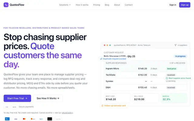 Screenshot of RFQ & Supplier Pricing Software for Small Teams — QuotesFlow