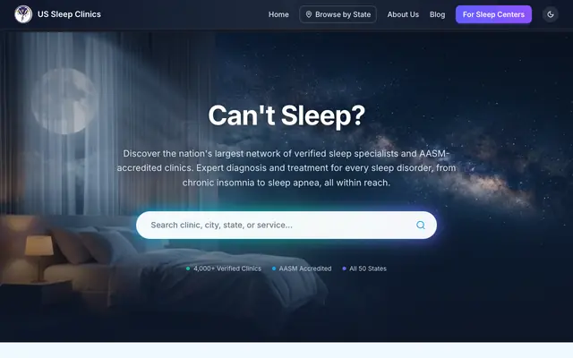 Screenshot of US Sleep Clinics - Find Expert Sleep Care Near You