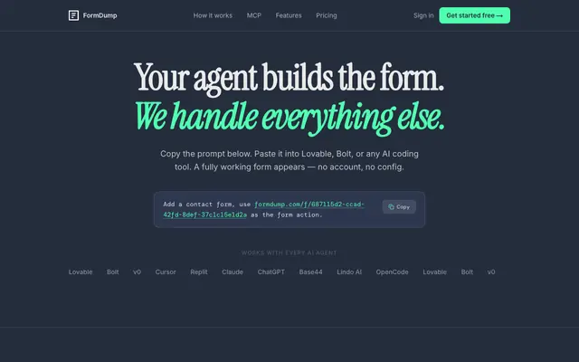 Screenshot of Form Dump — Free form backend for AI agents