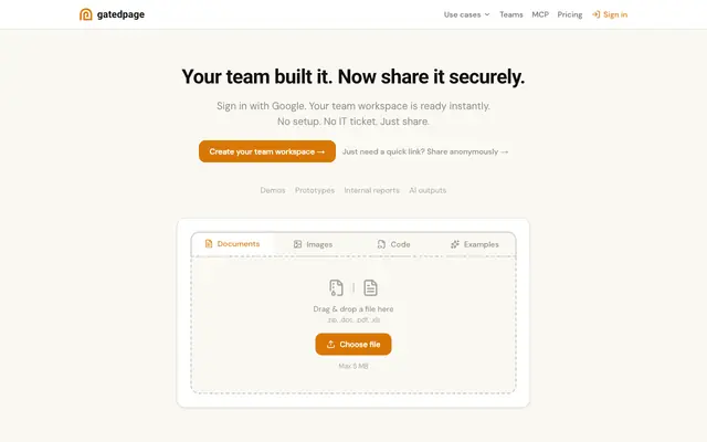 Screenshot of Gatedpage — Host & share your work online