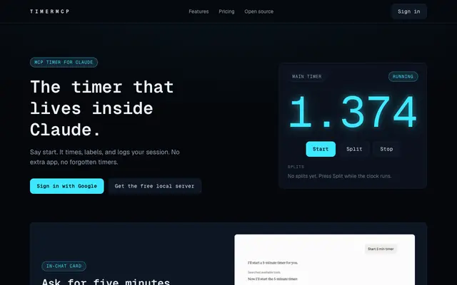 Screenshot of TimerMCP, the timer that lives inside Claude