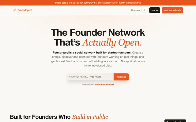 Screenshot of Foundryard — the founder network, verified