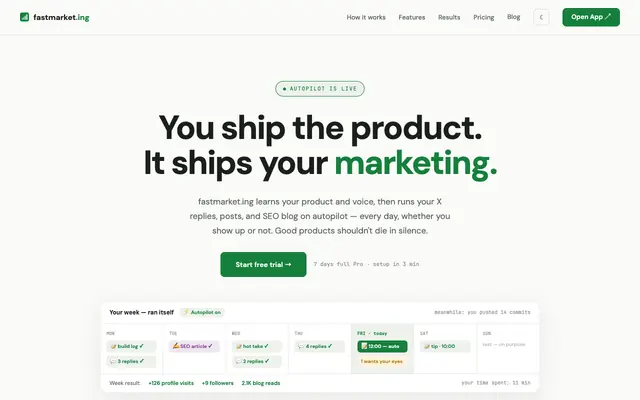 Screenshot of fastmarket.ing — Good products shouldn't die in silence.