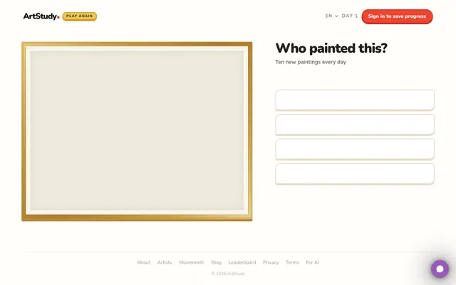 Screenshot of ArtStudy — Guess the Painter · Daily Art Quiz