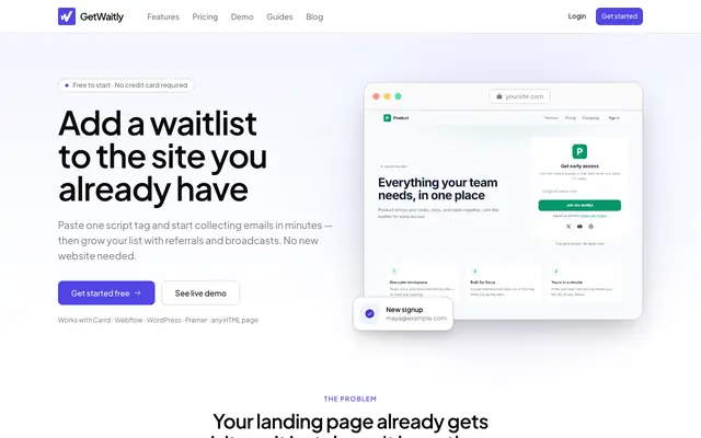Screenshot of GetWaitly - The Waitlist Tool for Indie Hackers & Solo Founders