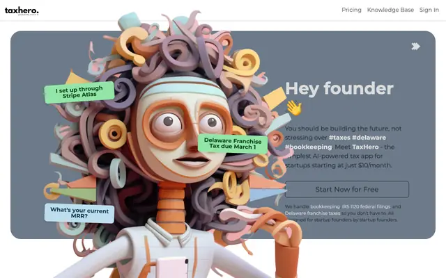 Screenshot of TaxHero – focus on building, we'll handle your taxes