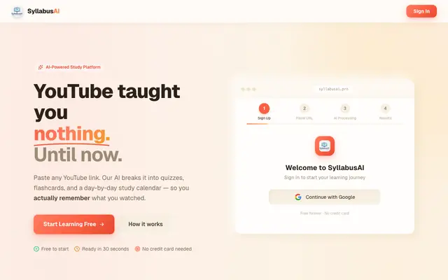 Screenshot of SyllabusAI — Turn YouTube Playlists into Study Plans