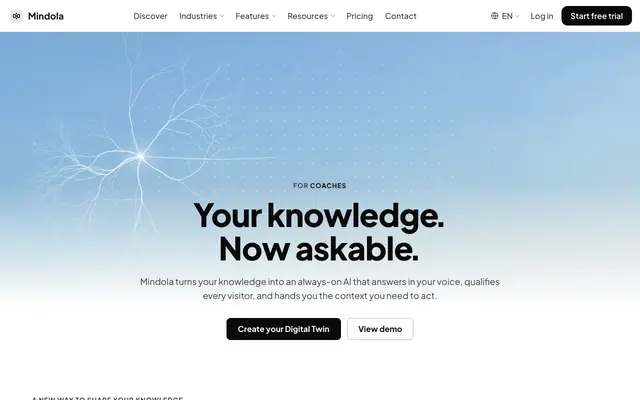 Screenshot of Mindola | Your Digital Twin for AI Intake